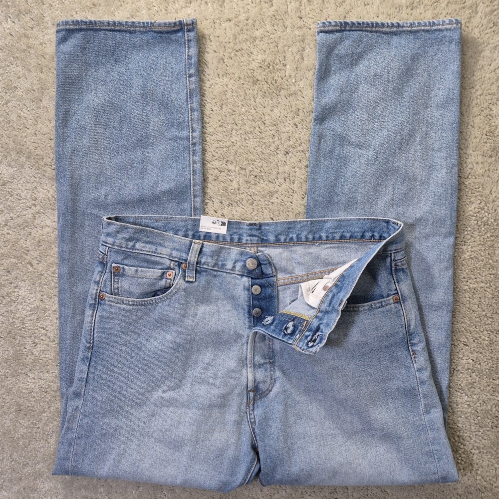 Levis Premium Jeans 501 Mens ACTUAL 33/32 Slim Straight Blue Light Wash USA Dad